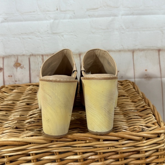 ANTONIO MELANI Kimberly Whitman Beige Tan Leather Wooden Clogs Mules Heels 7.5 - Picture 5 of 12